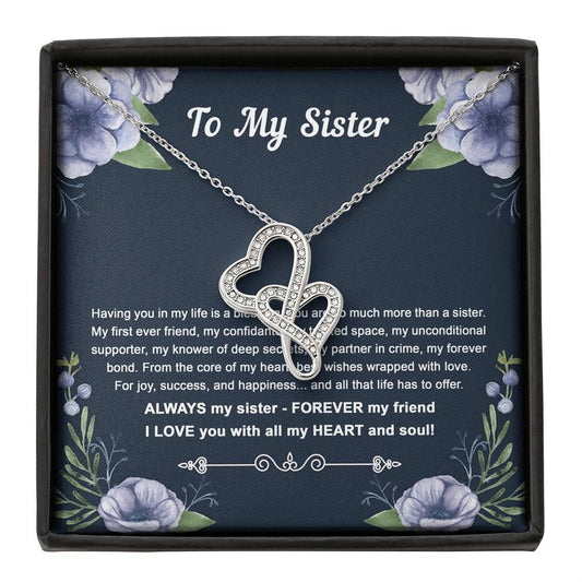 To My Sister Gifts, Having You In My Life Is A Blessing, Double Heart Necklace For Women, Birthday Present Idea From Sister