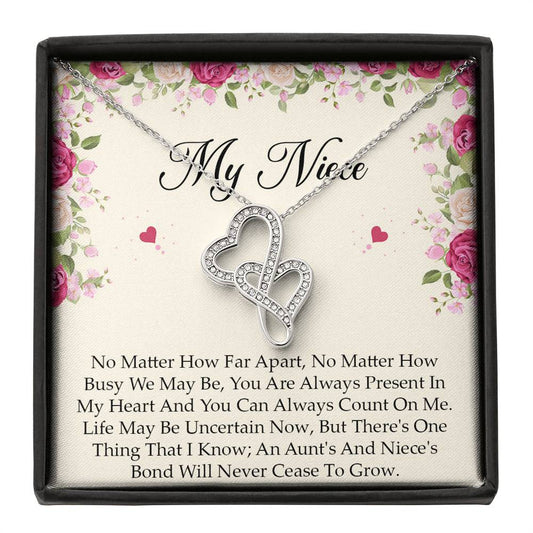 To My Niece  Gifts, No Matter How Far Apart, Double Heart Necklace For Women, Birthday Present Idea From Aunt Uncle