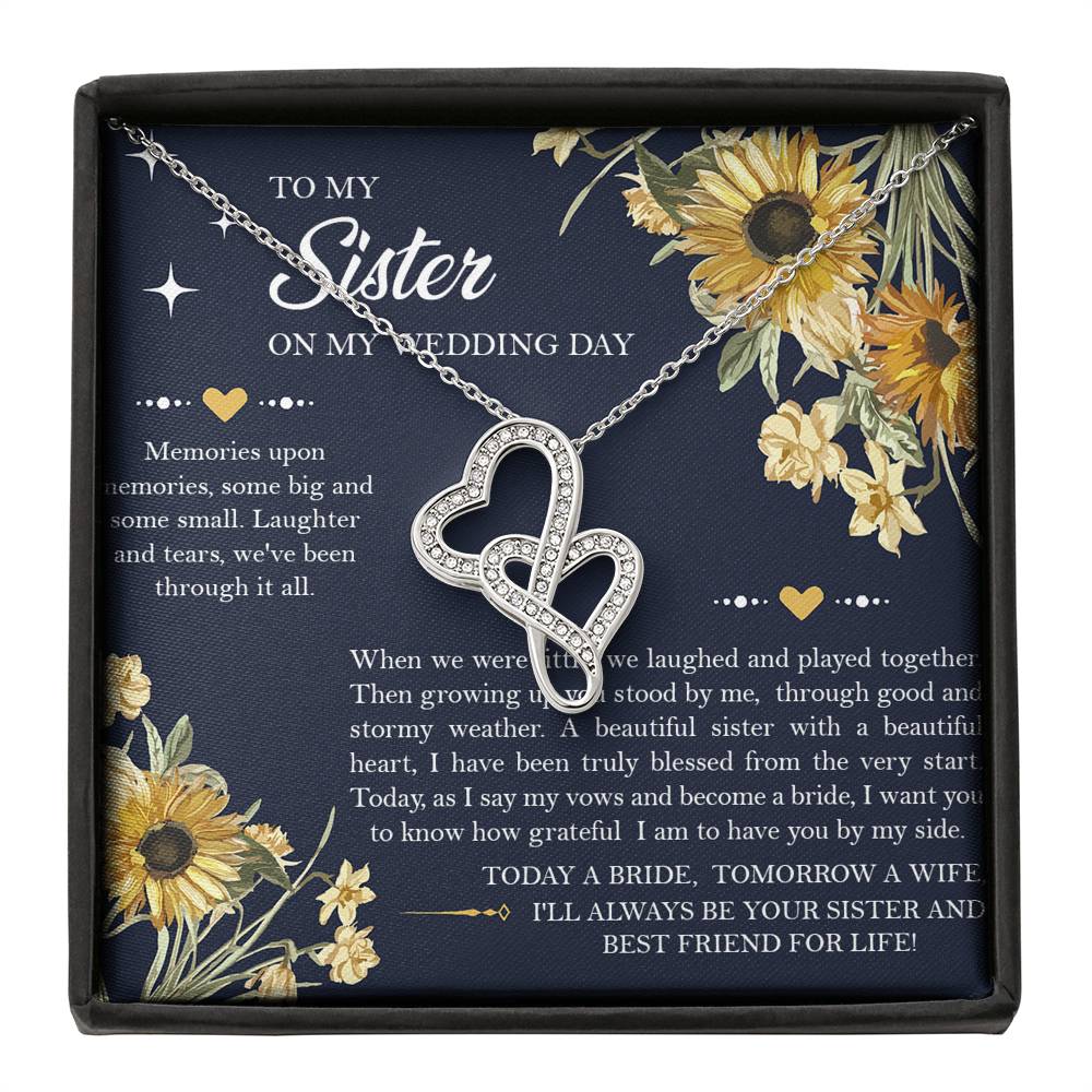 Sister of the Bride Gifts, I'll Always Be Your Sister, Double Heart Necklace For Women, Wedding Day Thank You Ideas From Bride