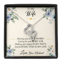 Load image into Gallery viewer, To My Wife, Missing You Is My Hobby, Double Heart Necklace For Women, Anniversary Birthday Gifts From Husband
