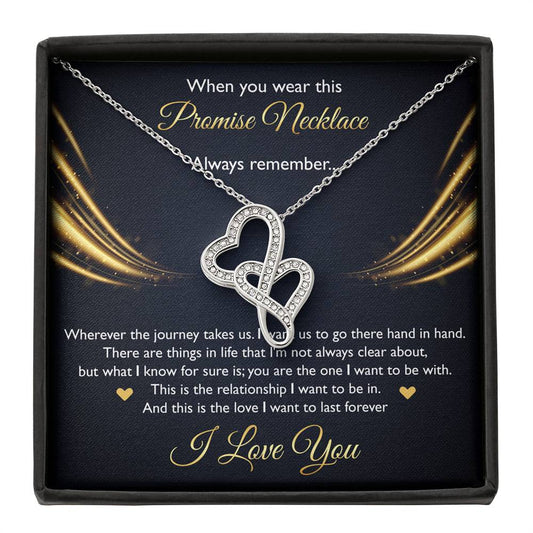 To My Girlfriend, When You Wear This Promise Necklace, Double Heart Necklace For Women, Anniversary Birthday Gifts From Boyfriend
