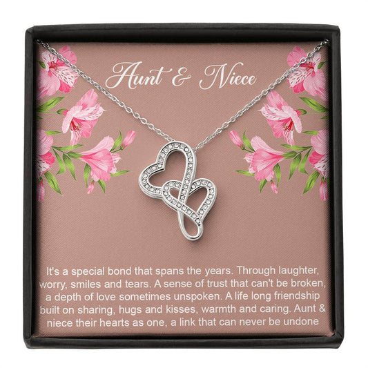 To My Aunt Gifts, Special Bond, Double Heart Necklace For Women, Aunt Birthday Present From Niece