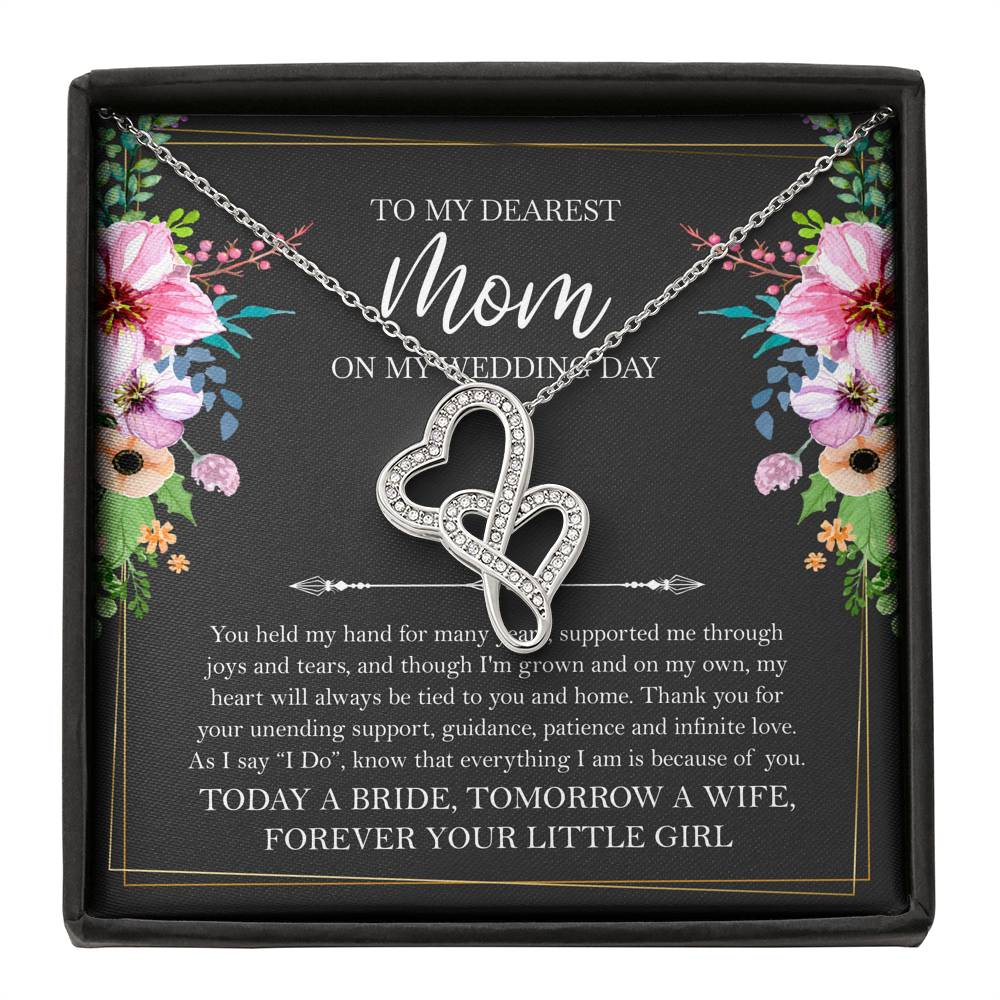 Mom of the Bride Gifts, You Held My Hand for Many Years, Double Heart Necklace For Women, Wedding Day Thank You Ideas From Bride