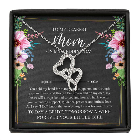Mom of the Bride Gifts, You Held My Hand for Many Years, Double Heart Necklace For Women, Wedding Day Thank You Ideas From Bride
