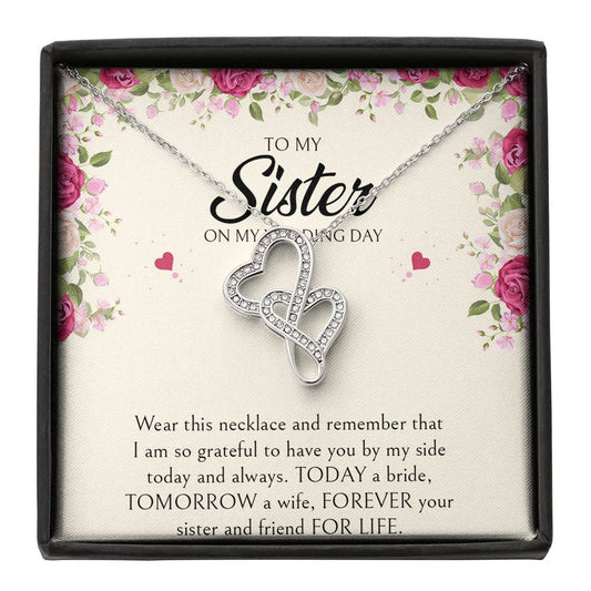 Sister of the Bride Gifts, I Am So Grateful To Have You, Double Heart Necklace For Women, Wedding Day Thank You Ideas From Bride