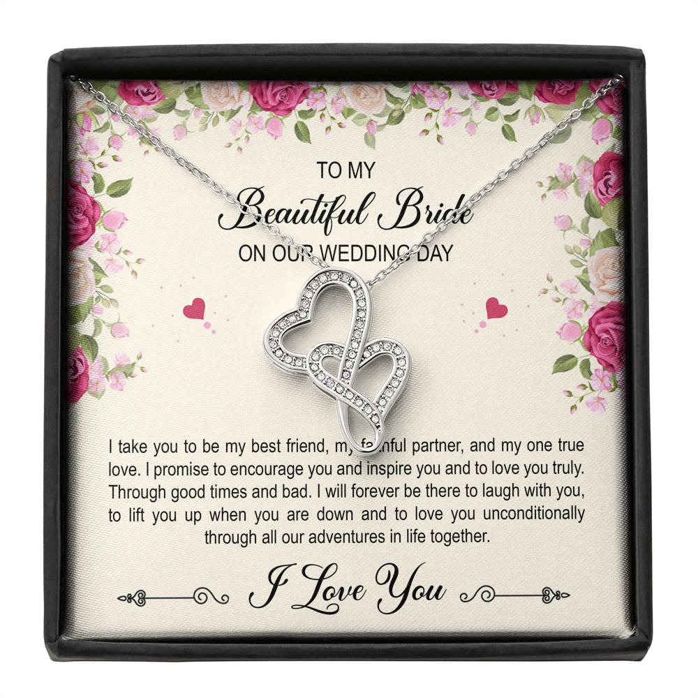 To My Bride Gifts, I Take You To Be My Best Friend , Double Heart Necklace For Women, Wedding Day Thank You Ideas From Groom