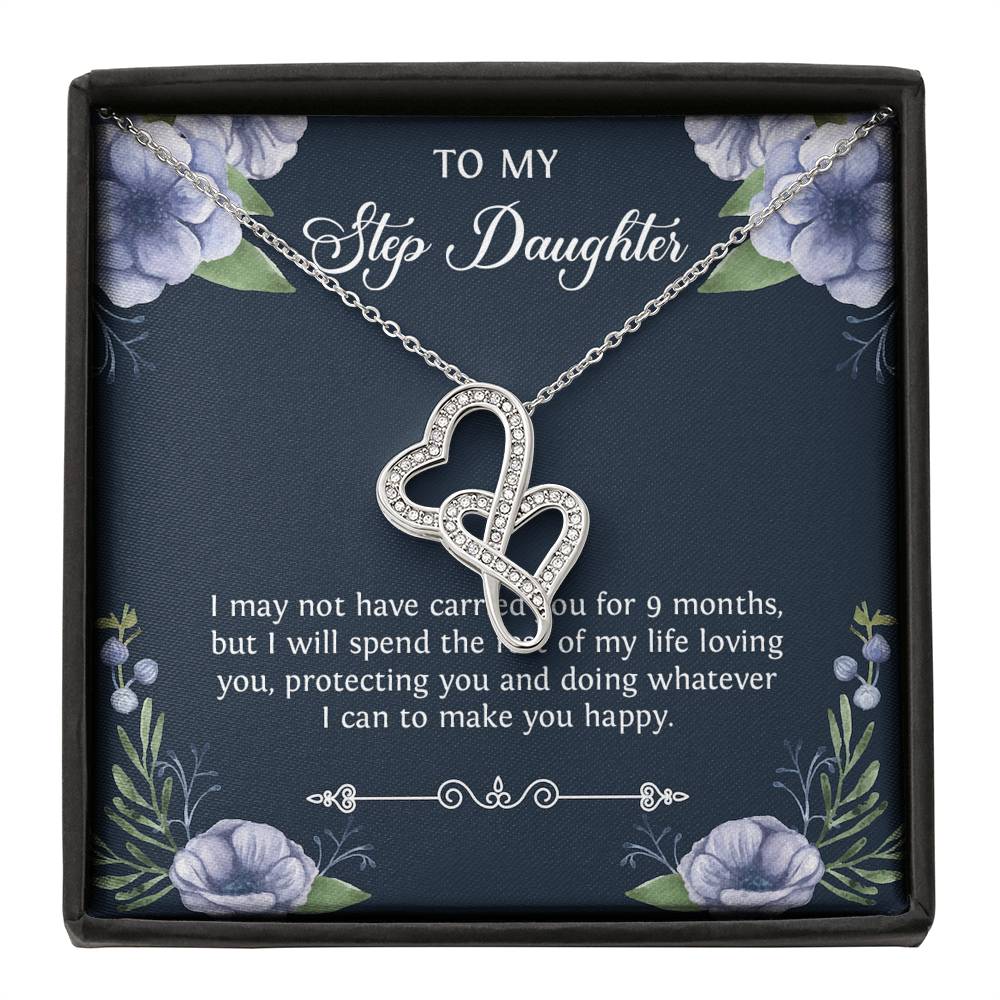 To My Stepdaughter Gifts, I May Not Have Carried You For 9 Months, Double Heart Necklace For Women, Birthday Present Idea From Stepmom