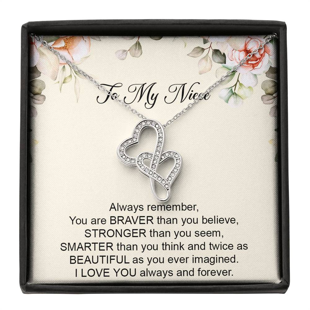 To My Niece  Gifts, Always Remember, Double Heart Necklace For Women, Birthday Present Ideas From Aunt Uncle