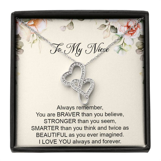To My Niece  Gifts, Always Remember, Double Heart Necklace For Women, Birthday Present Ideas From Aunt Uncle