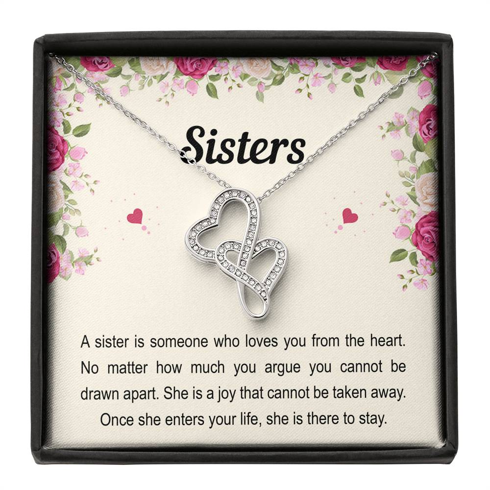 To My Sister Gifts, Someone Who Loves You From The Heart, Double Heart Necklace For Women, Birthday Present Idea From Sister Brother