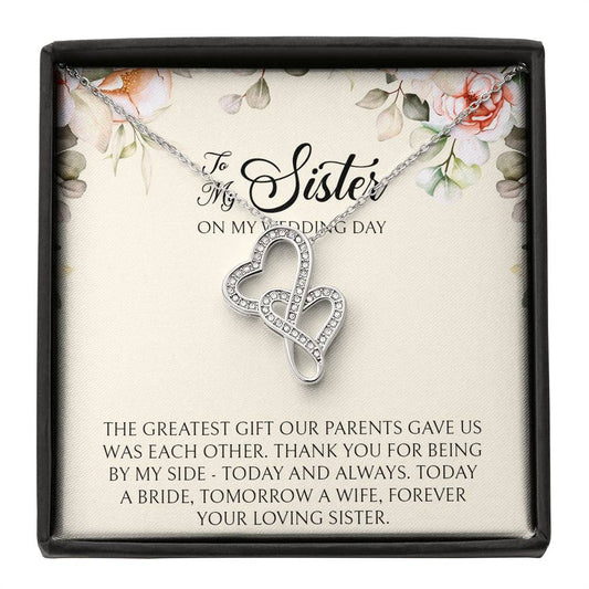 Sister of the Bride Gifts, Forever Your Loving Sister, Double Heart Necklace For Women, Wedding Day Thank You Ideas From Bride