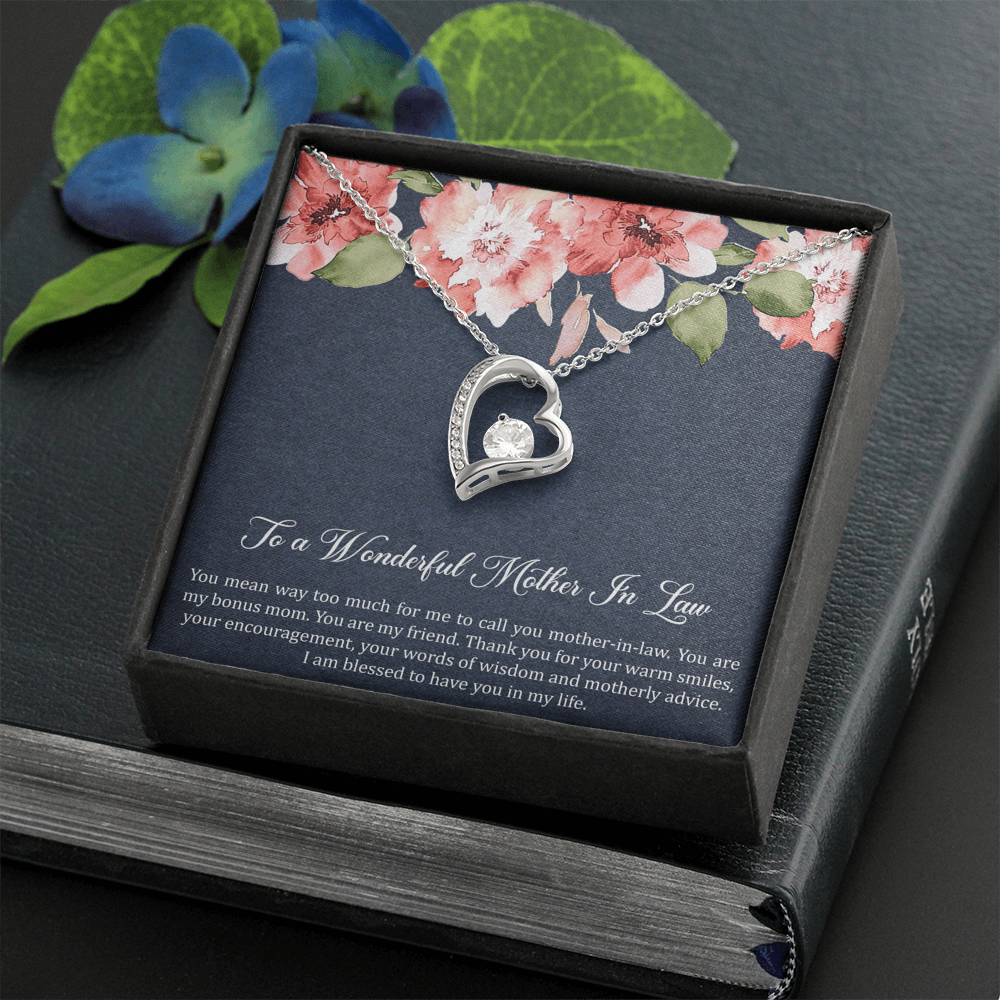 To My Mother-in-Law Gifts, My Bonus Mom, Forever Love Heart Necklace For Women, Birthday Mothers Day Present From Daughter-in-law
