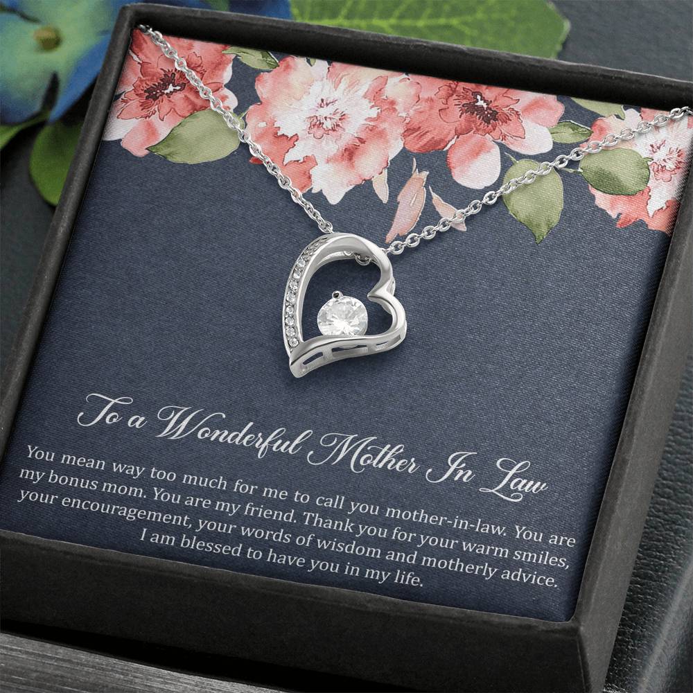 To My Mother-in-Law Gifts, My Bonus Mom, Forever Love Heart Necklace For Women, Birthday Mothers Day Present From Daughter-in-law