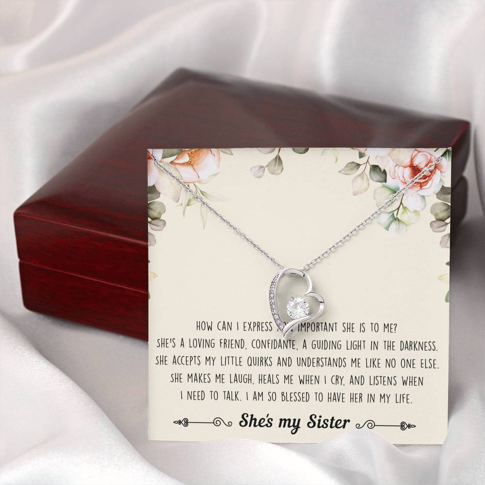 To My Sister Gifts, I Am Blessed To Have Her In My Life, Forever Love Heart Necklace For Women, Birthday Present Ideas From Sister Brother