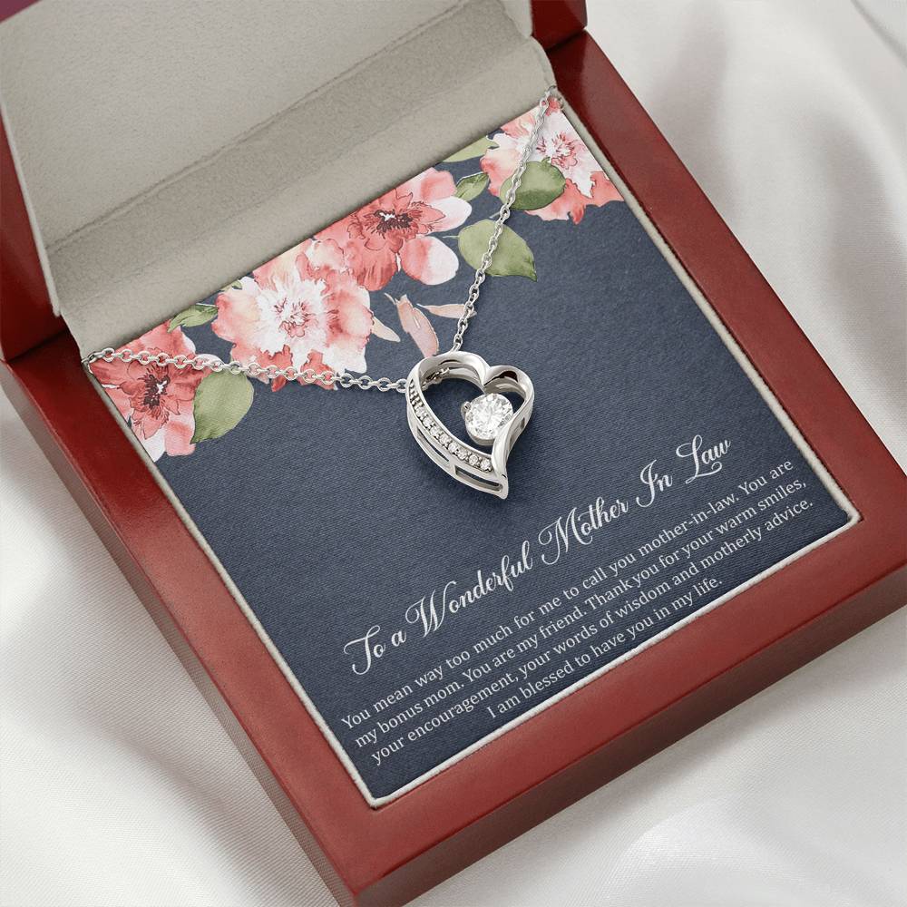To My Mother-in-Law Gifts, My Bonus Mom, Forever Love Heart Necklace For Women, Birthday Mothers Day Present From Daughter-in-law