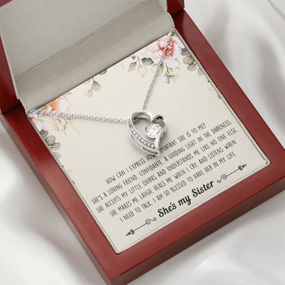To My Sister Gifts, I Am Blessed To Have Her In My Life, Forever Love Heart Necklace For Women, Birthday Present Ideas From Sister Brother