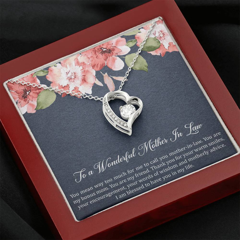 To My Mother-in-Law Gifts, My Bonus Mom, Forever Love Heart Necklace For Women, Birthday Mothers Day Present From Daughter-in-law