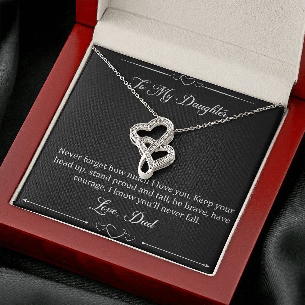 To My Daughter  Gifts, I Love You, Double Heart Necklace For Women, Birthday Present Idea From Dad