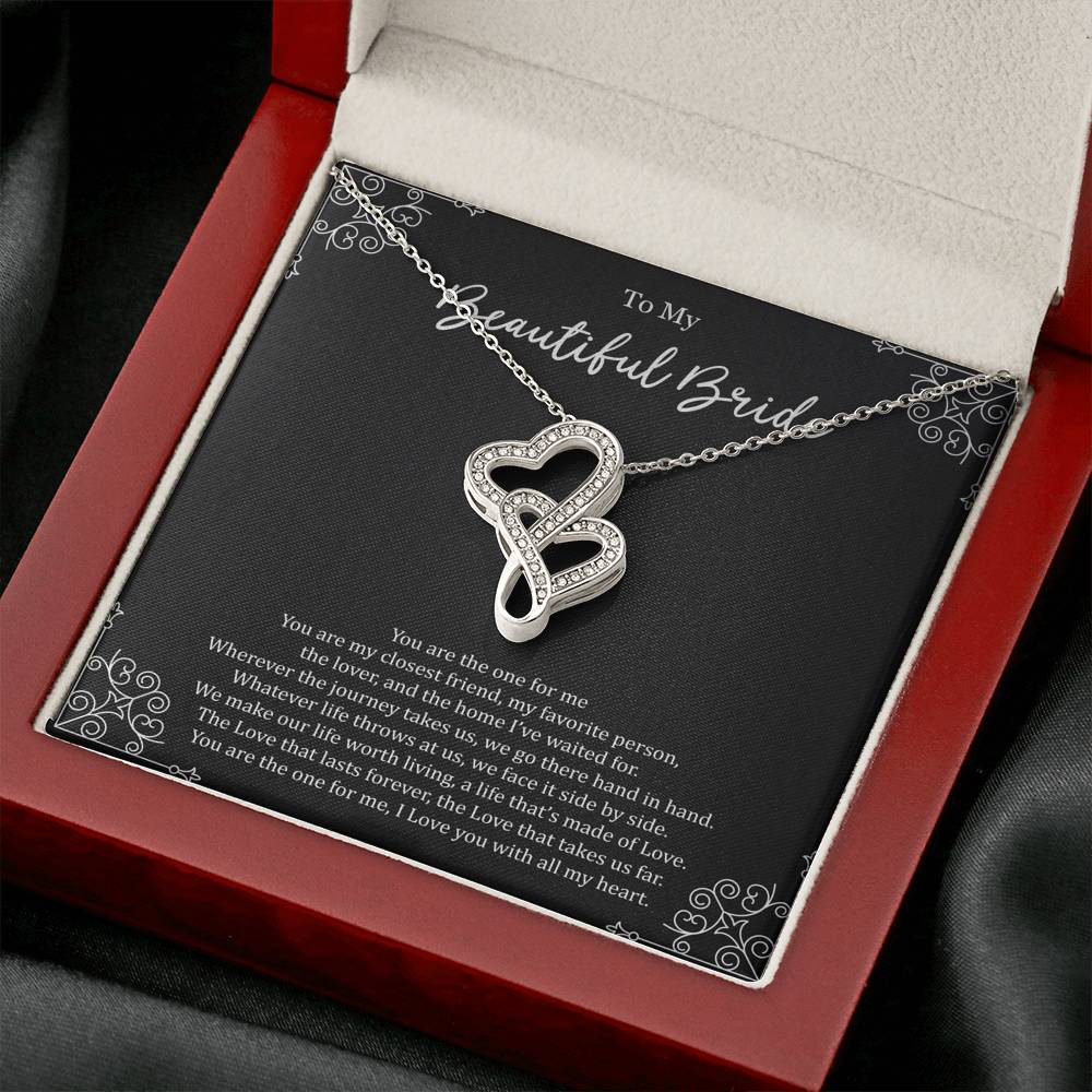 To My Bride Gifts, You Are The One For Me, Double Heart Necklace For Women, Wedding Day Thank You Ideas From Groom