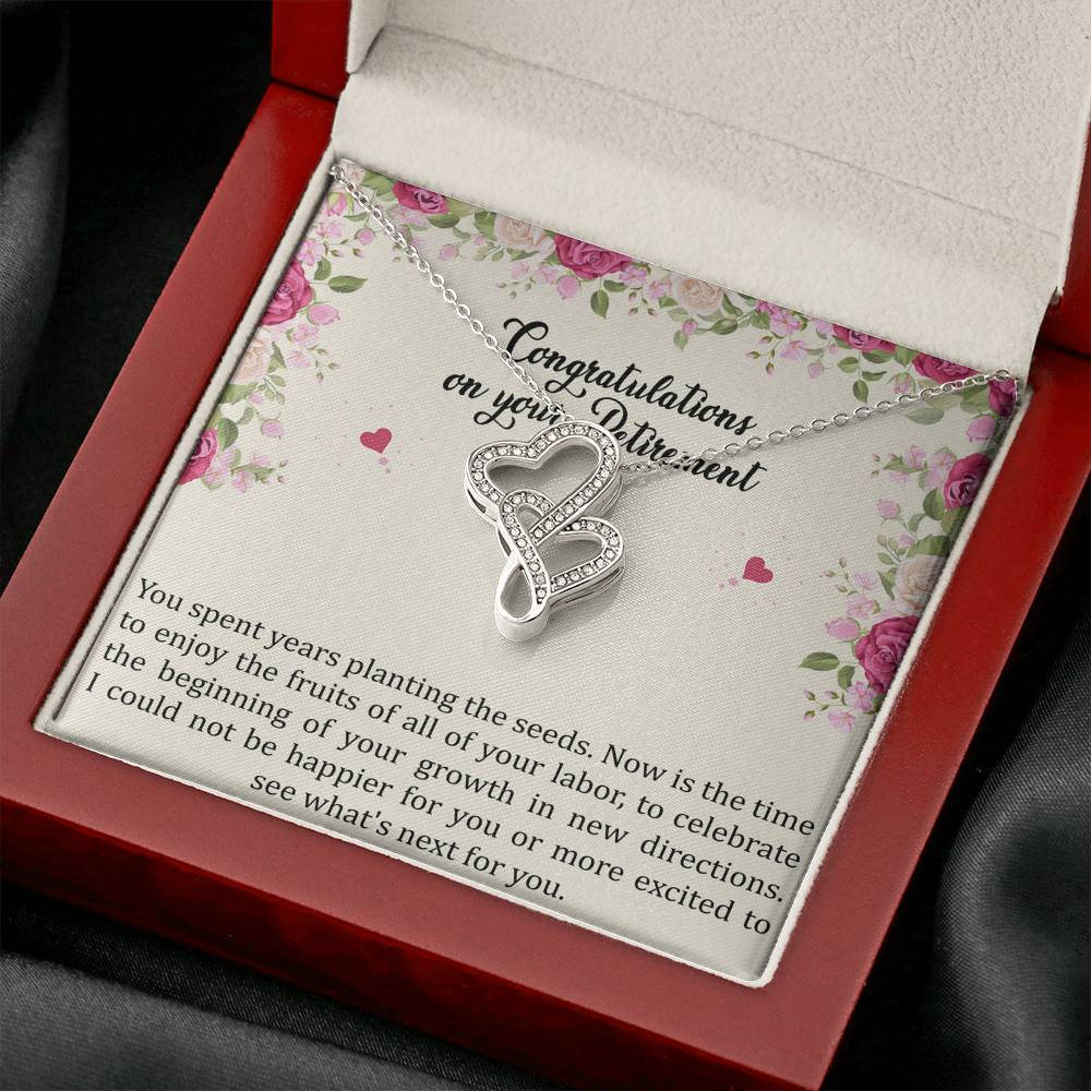 Retirement Gifts, Fruit of Your Labor, Happy Retirement Double Heart Necklace For Women, Retirement Party Favor From Friends Coworkers