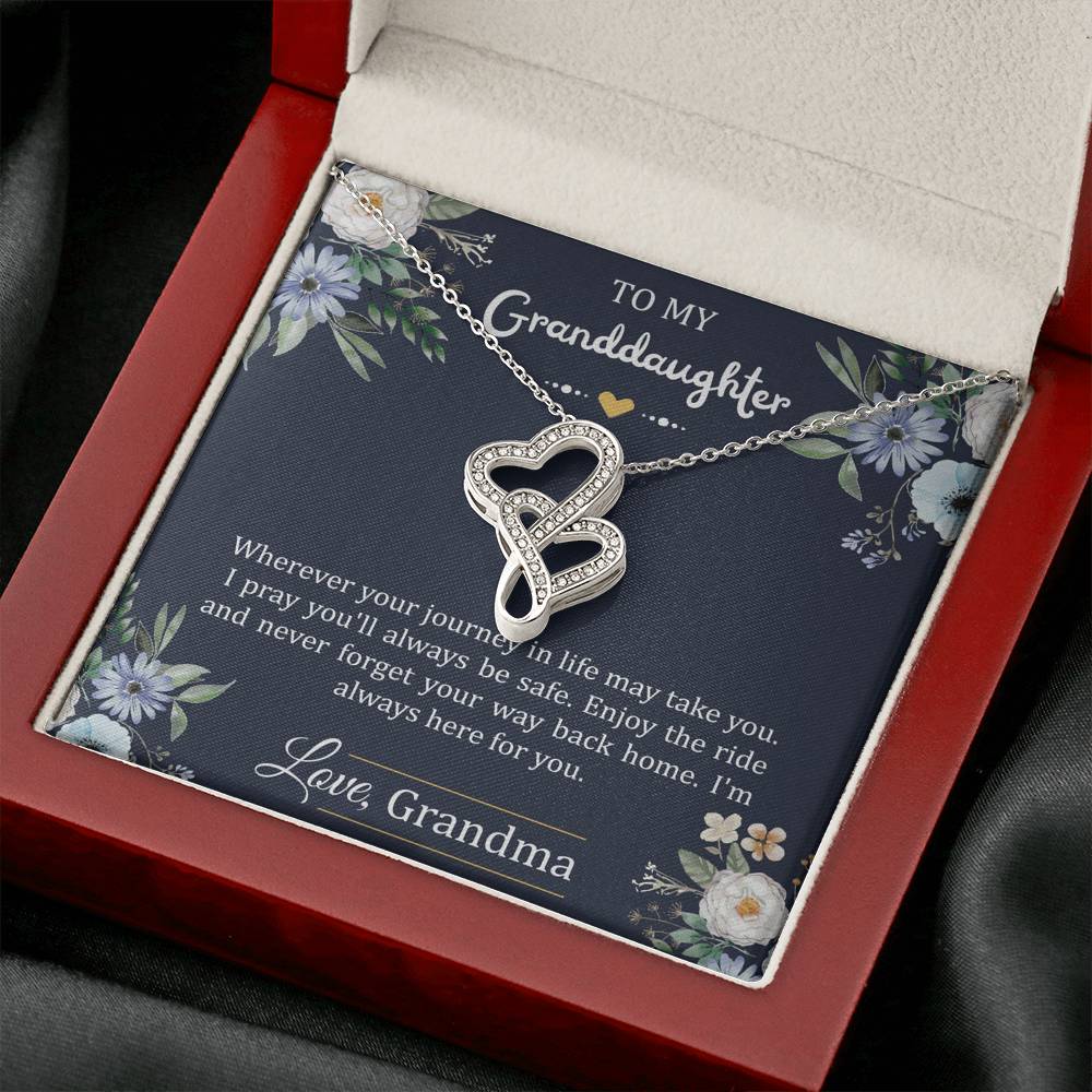 To My Granddaughter Gifts, I'm Always Here For You, Double Heart Necklace For Women, Birthday Present Idea From Grandma