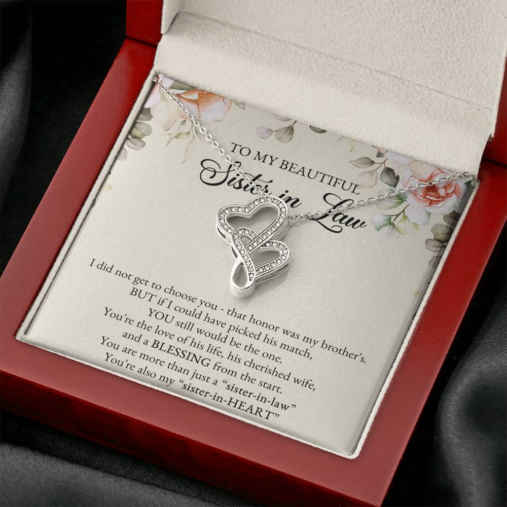 To My Sister-in-law Gifts, I Did Not Choose You, Double Heart Necklace For Women, Birthday Present Idea From Sister