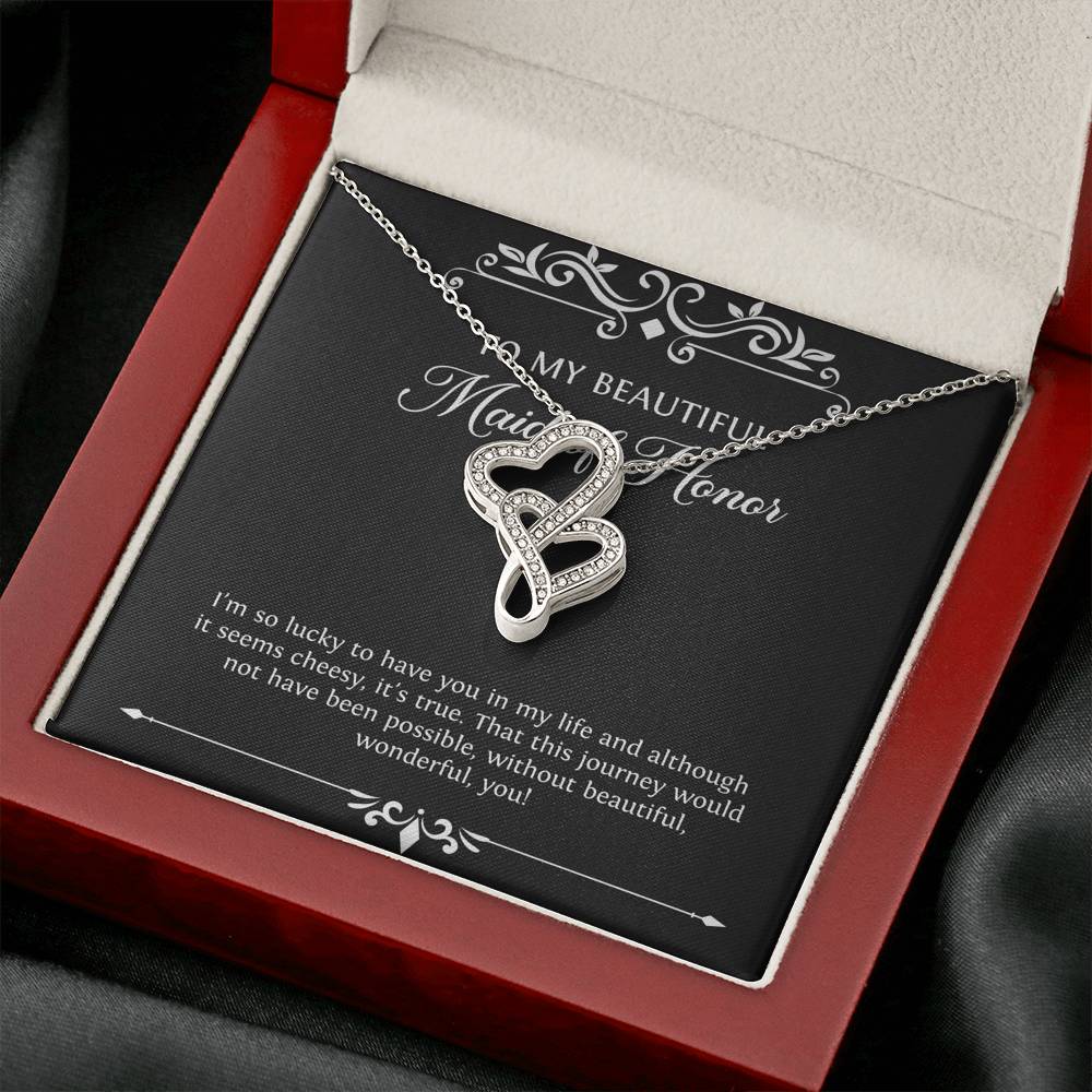 To My Maid of Honor Gifts, I'm Lucky To Have You, Double Heart Necklace For Women, Wedding Day Thank You Ideas From Bride