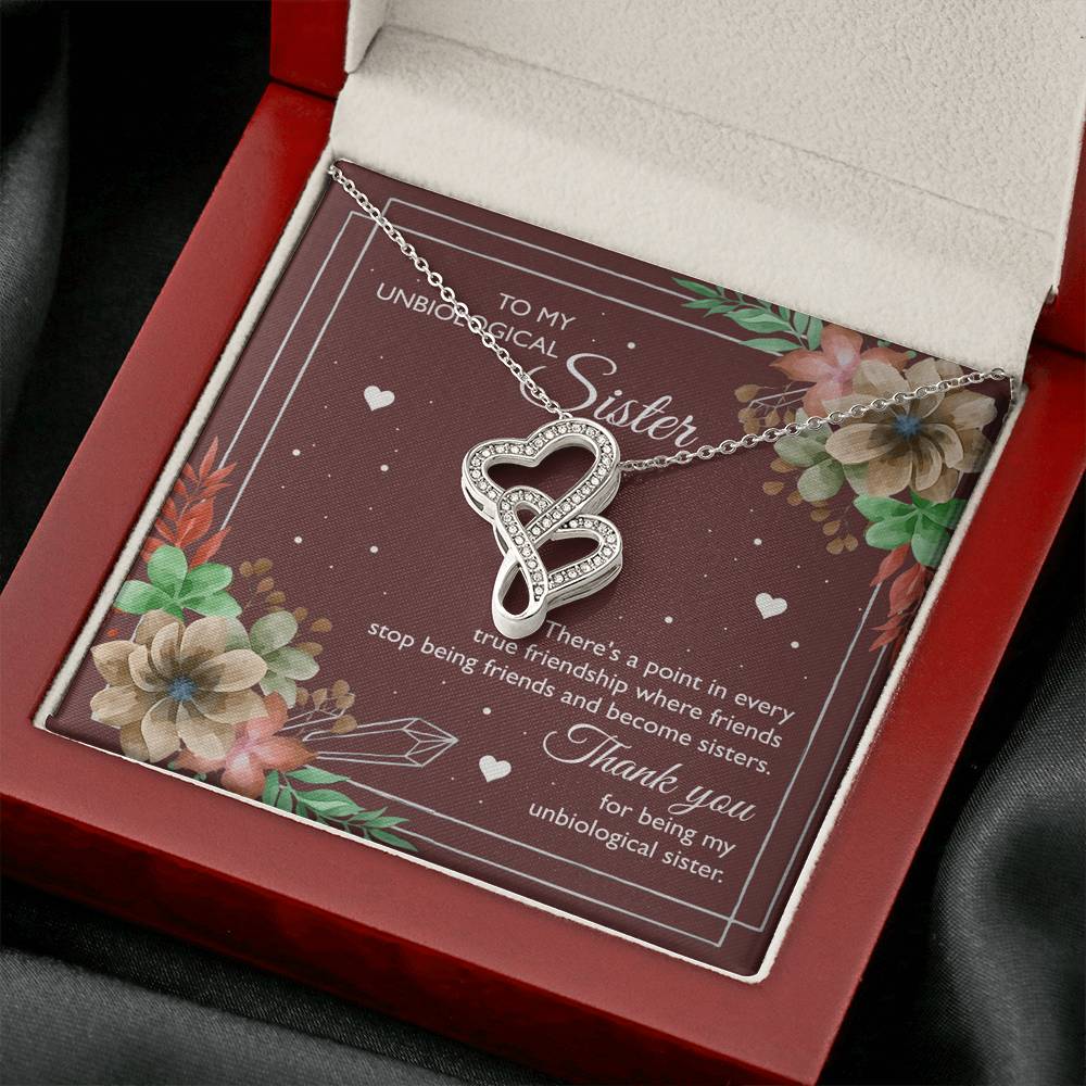 To My Unbiological Sister Gifts, Thank You, Double Heart Necklace For Women, Birthday Present Idea From Sister-in-law