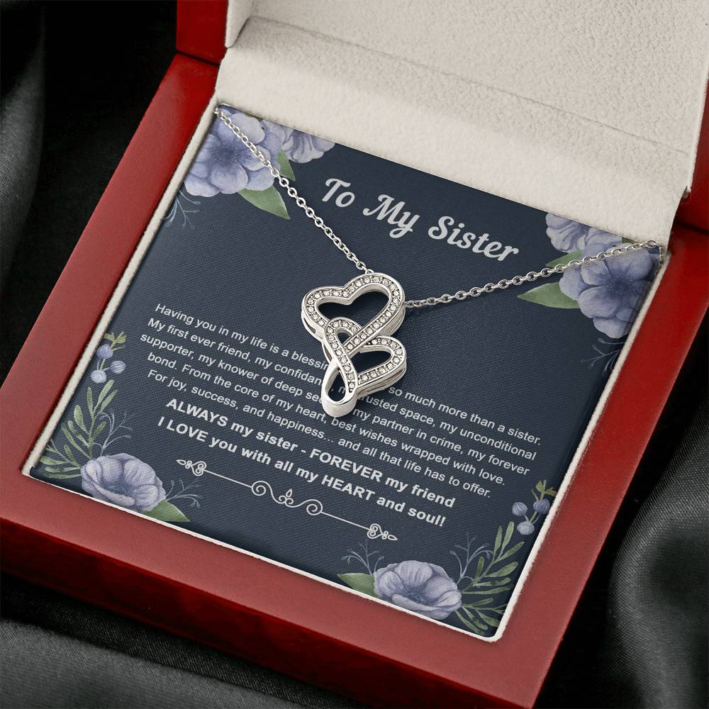 To My Sister Gifts, Having You In My Life Is A Blessing, Double Heart Necklace For Women, Birthday Present Idea From Sister