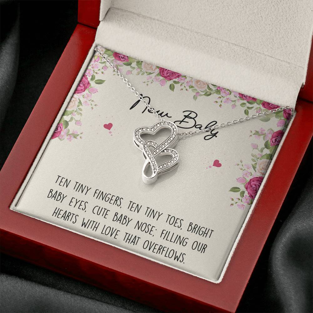 Gift for Expecting Mom, Ten Tiny Fingers, Mom to Be Double Heart Necklace For Women, Pregnancy Gift For New Mother
