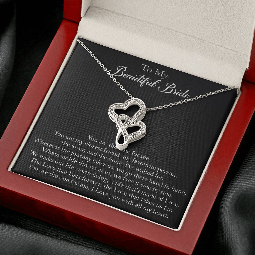 To My Bride Gifts, You Are The One For Me, Double Heart Necklace For Women, Wedding Day Thank You Ideas From Groom