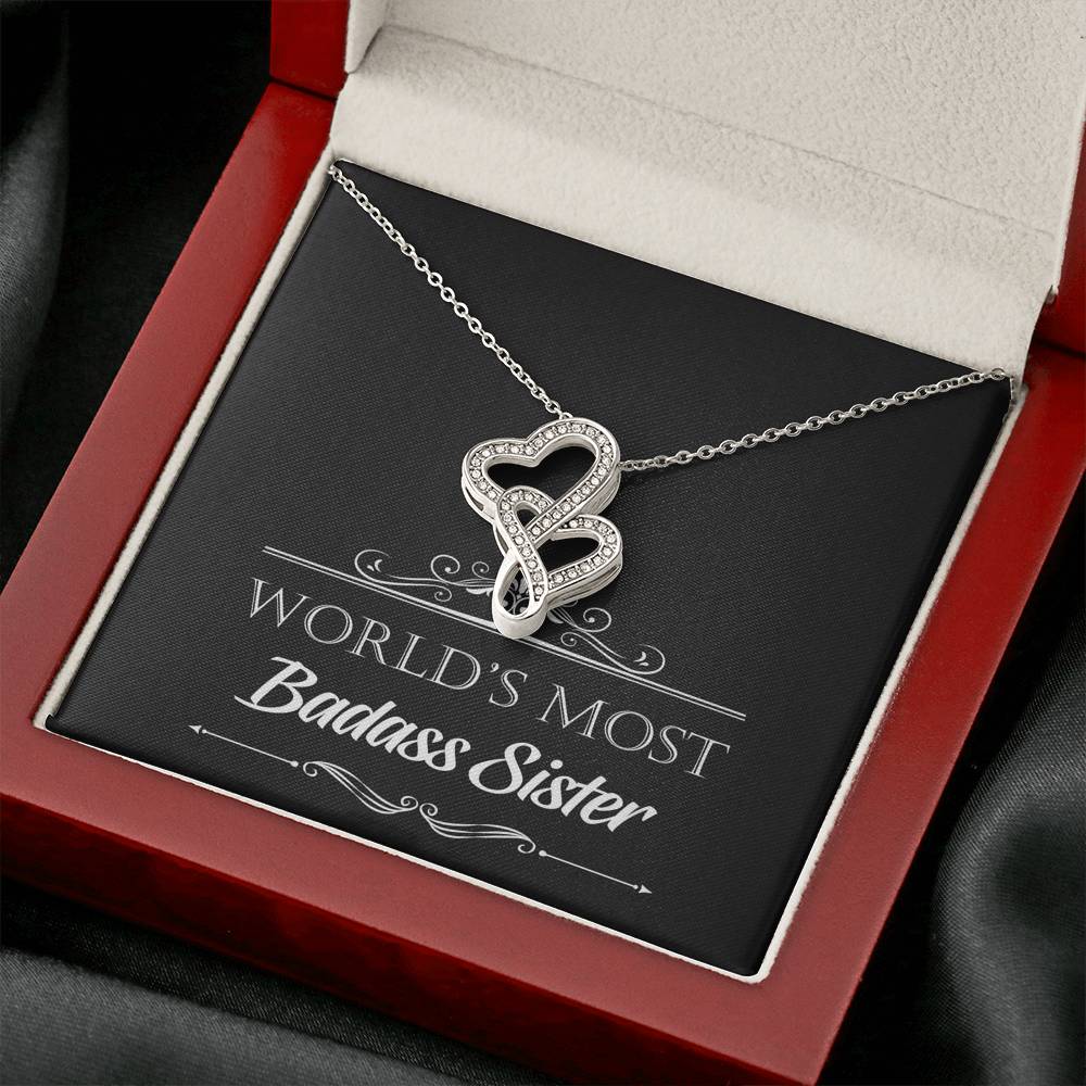 To My Badass Sister Gifts, World's Most Badass Sister, Double Heart Necklace For Women, Birthday Present Idea From Sister