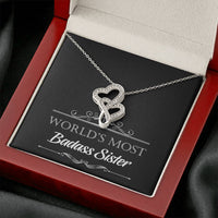 Load image into Gallery viewer, To My Badass Sister Gifts, World&#39;s Most Badass Sister, Double Heart Necklace For Women, Birthday Present Idea From Sister
