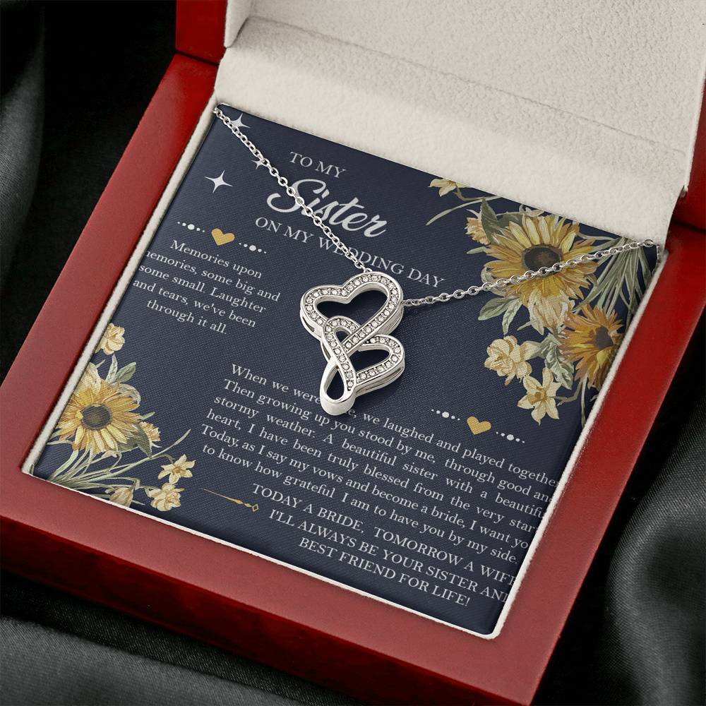 Sister of the Bride Gifts, I'll Always Be Your Sister, Double Heart Necklace For Women, Wedding Day Thank You Ideas From Bride