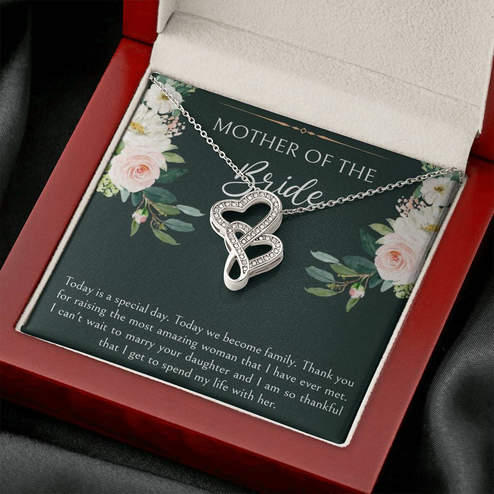 Mom of the Bride Gifts, Today We Become Family, Double Heart Necklace For Women, Wedding Day Thank You Ideas From Groom