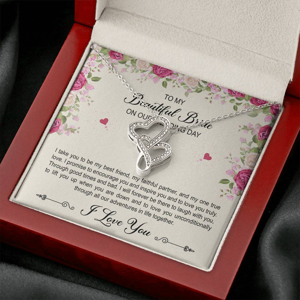 To My Bride Gifts, I Take You To Be My Best Friend , Double Heart Necklace For Women, Wedding Day Thank You Ideas From Groom