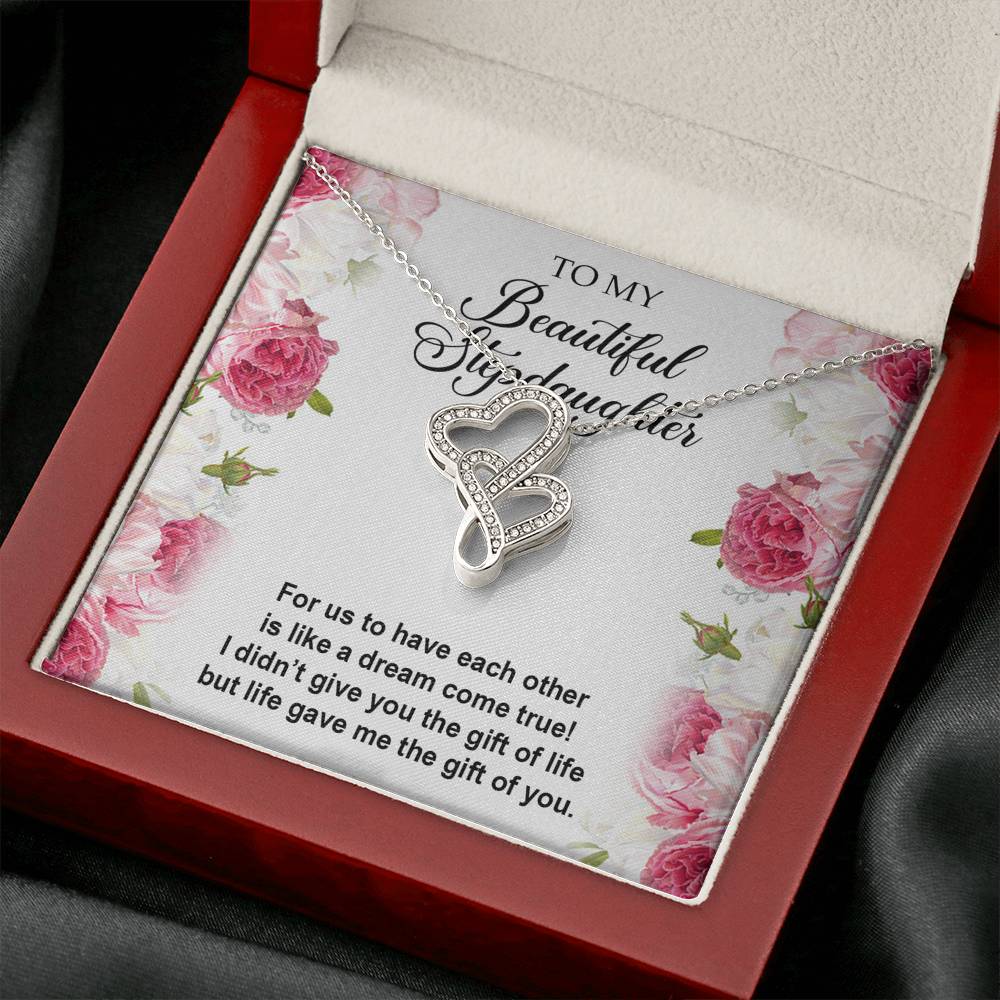 To My Stepdaughter Gifts, For Us To Have Each Other, Double Heart Necklace For Women, Birthday Present Idea From Stepmom Stepdad