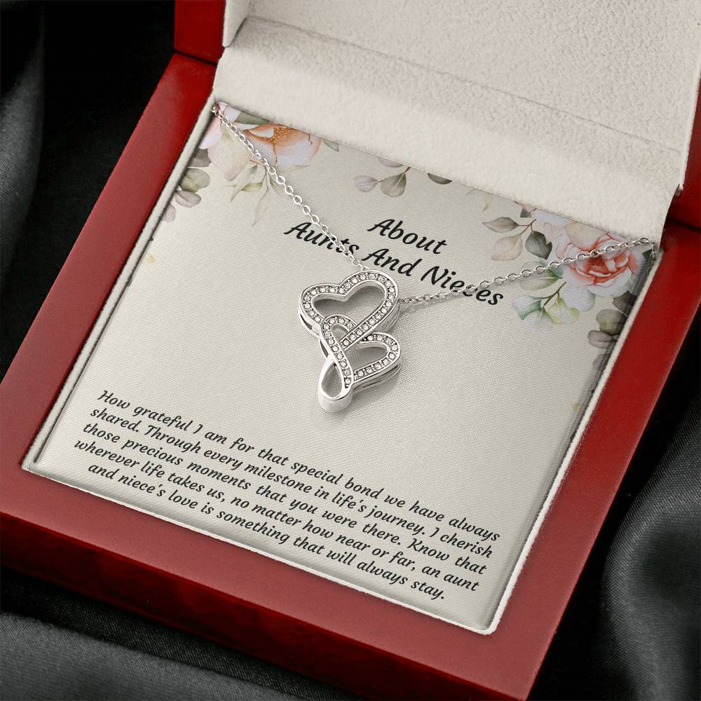 To My Niece Gifts, How Grateful I Am For That Special Bond, Double Heart Necklace For Women, Niece Birthday Present From Aunt