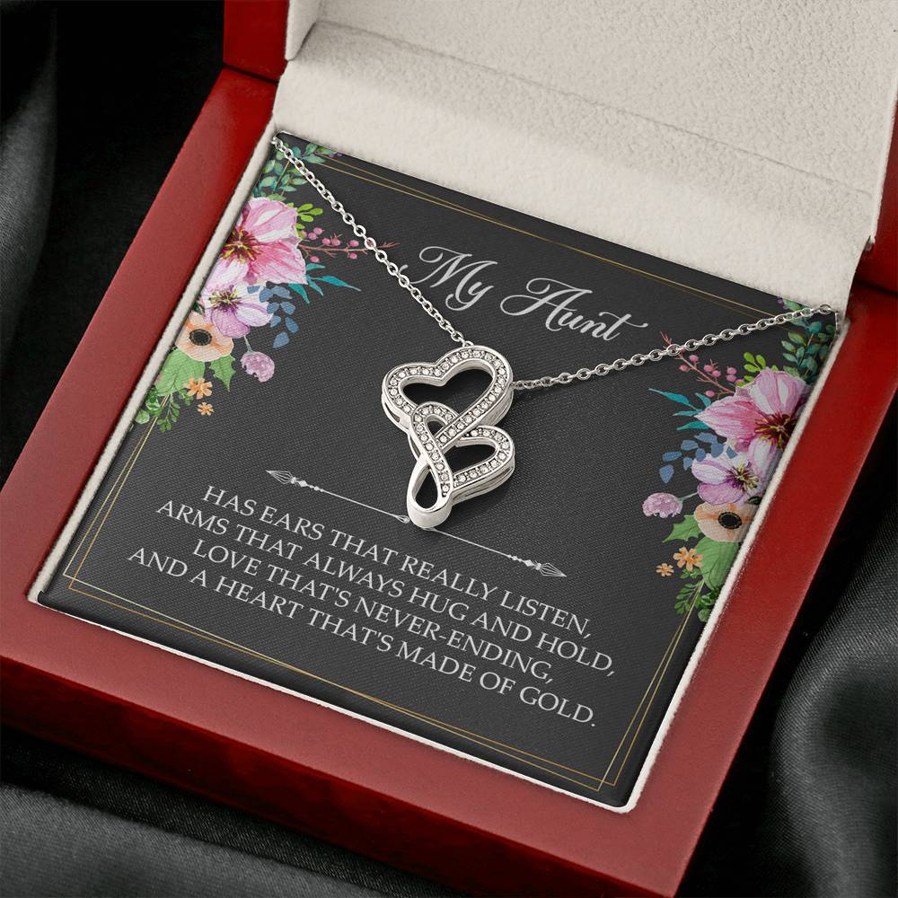 To My Aunt Gifts, Has Ears That Really Listen, Double Heart Necklace For Women, Aunt Birthday Present From Niece Nephew