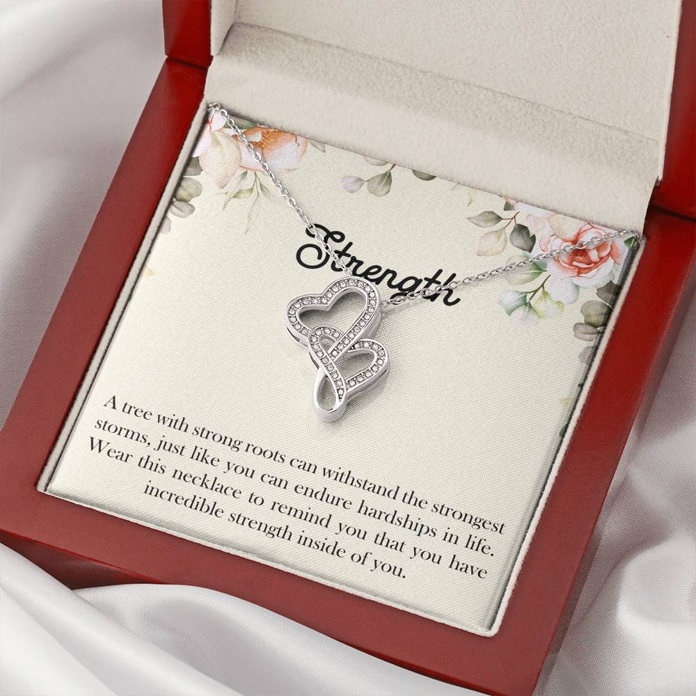 Encouragement Gifts, Strength, Motivational Double Heart Necklace For Women, Sympathy Inspiration Friendship Present