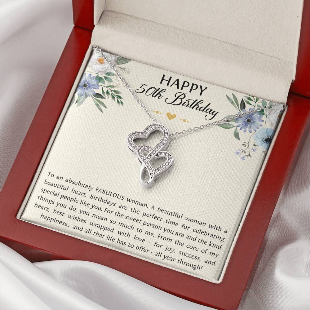 Fabulous Woman Double Heart Necklace - To a Fabulous Woman | 50th Birthday Gift
