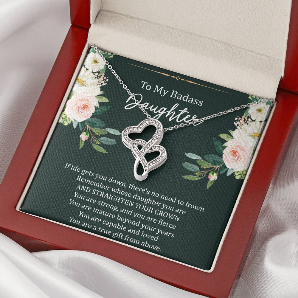 To My Badass Daughter Gifts, If Life Gets You Down, Double Heart Necklace For Women, Birthday Present Idea From Mom