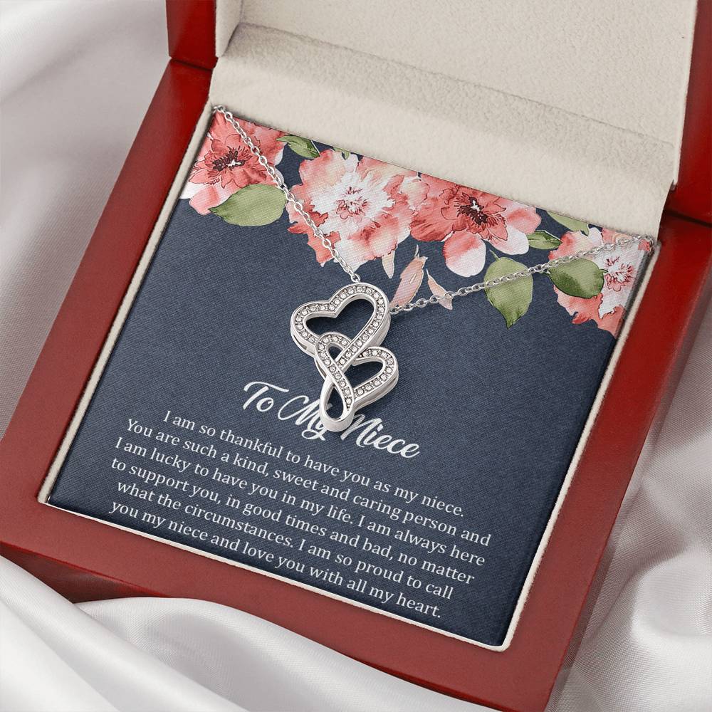 To My Niece  Gifts, I'm So Thankful, Double Heart Necklace For Women, Birthday Present Ideas From Aunt Uncle