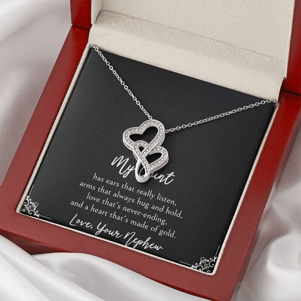 To My Aunt Gifts, Love That's Never Ending, Double Heart Necklace For Women, Birthday Present Idea From Nephew