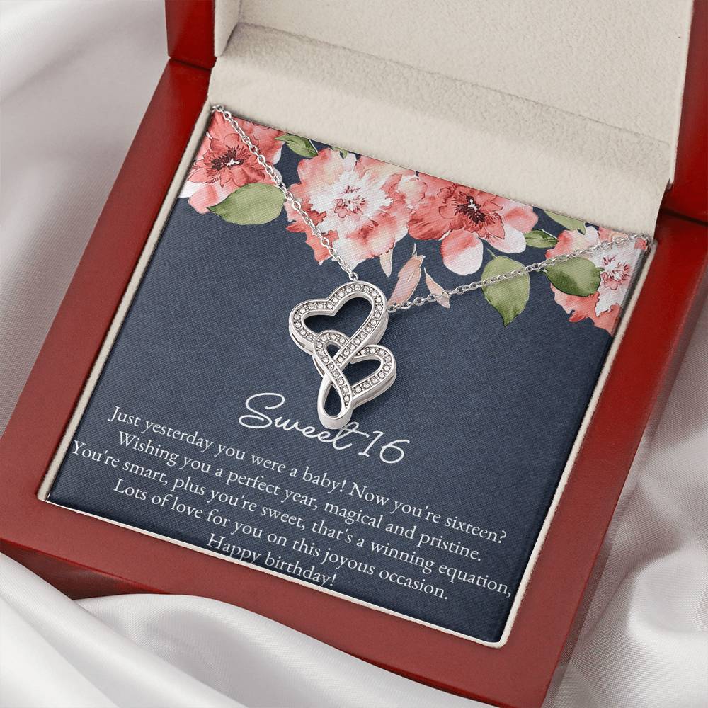 Daughter Double Heart Necklace - Yesterday You Were A Baby | 16th Birthday Gift