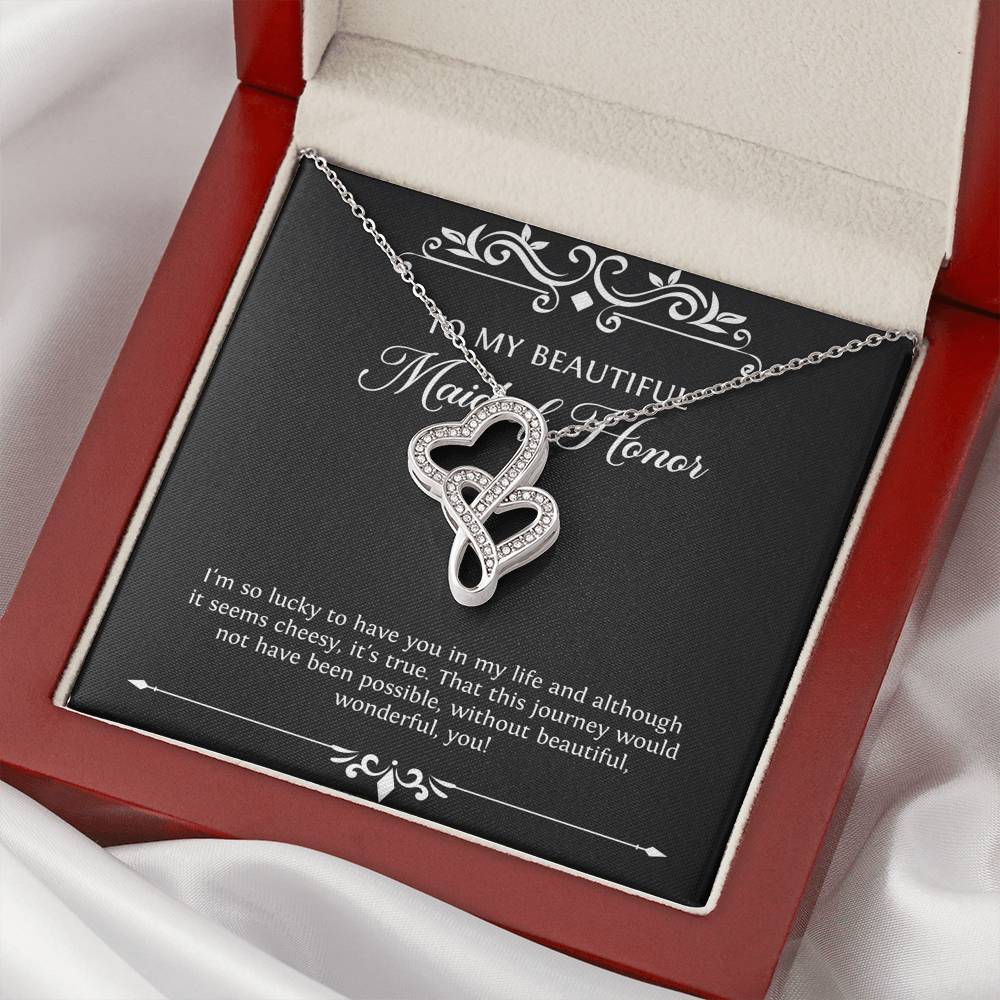 To My Maid of Honor Gifts, I'm Lucky To Have You, Double Heart Necklace For Women, Wedding Day Thank You Ideas From Bride