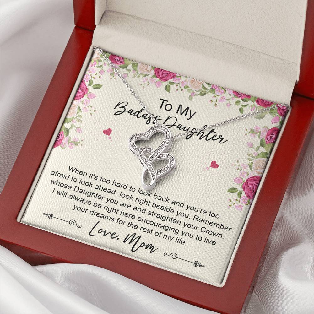 To My Badass Daughter Gifts, When It's Too Hard To Look Back, Double Heart Necklace For Women, Birthday Present Idea From Mom
