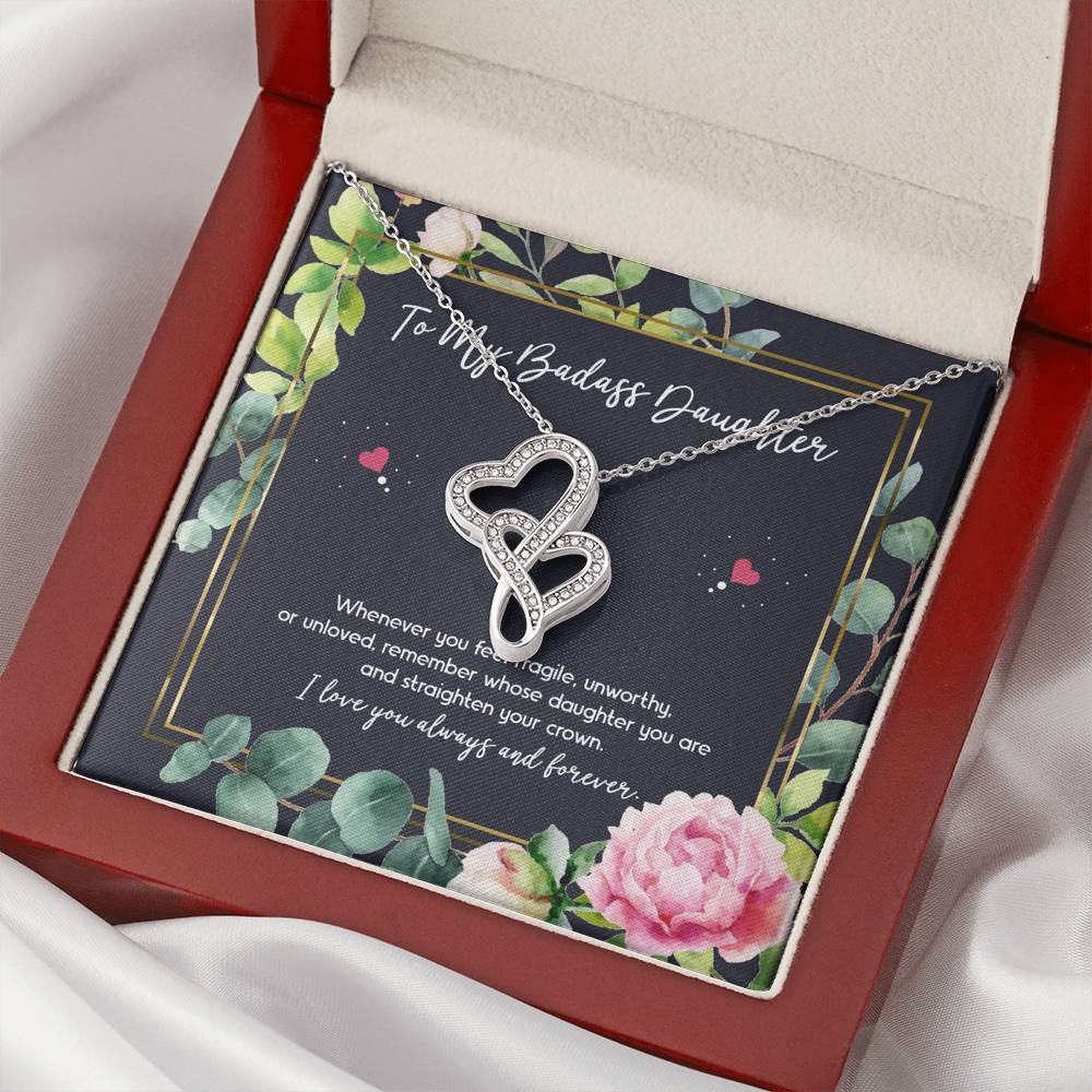 To My Badass Daughter Gifts, Whenever You Feel Fragile, Double Heart Necklace For Women, Birthday Present Ideas From Mom Dad