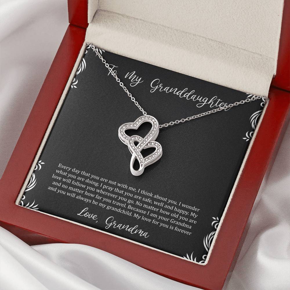 To My Granddaughter Gifts, I Think About You, Double Heart Necklace For Women, Birthday Present Idea From Grandma