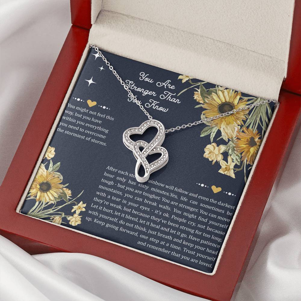 Encouragement Gifts, You Are Stronger, Motivational Double Heart Necklace For Women, Sympathy Inspiration Friendship Present